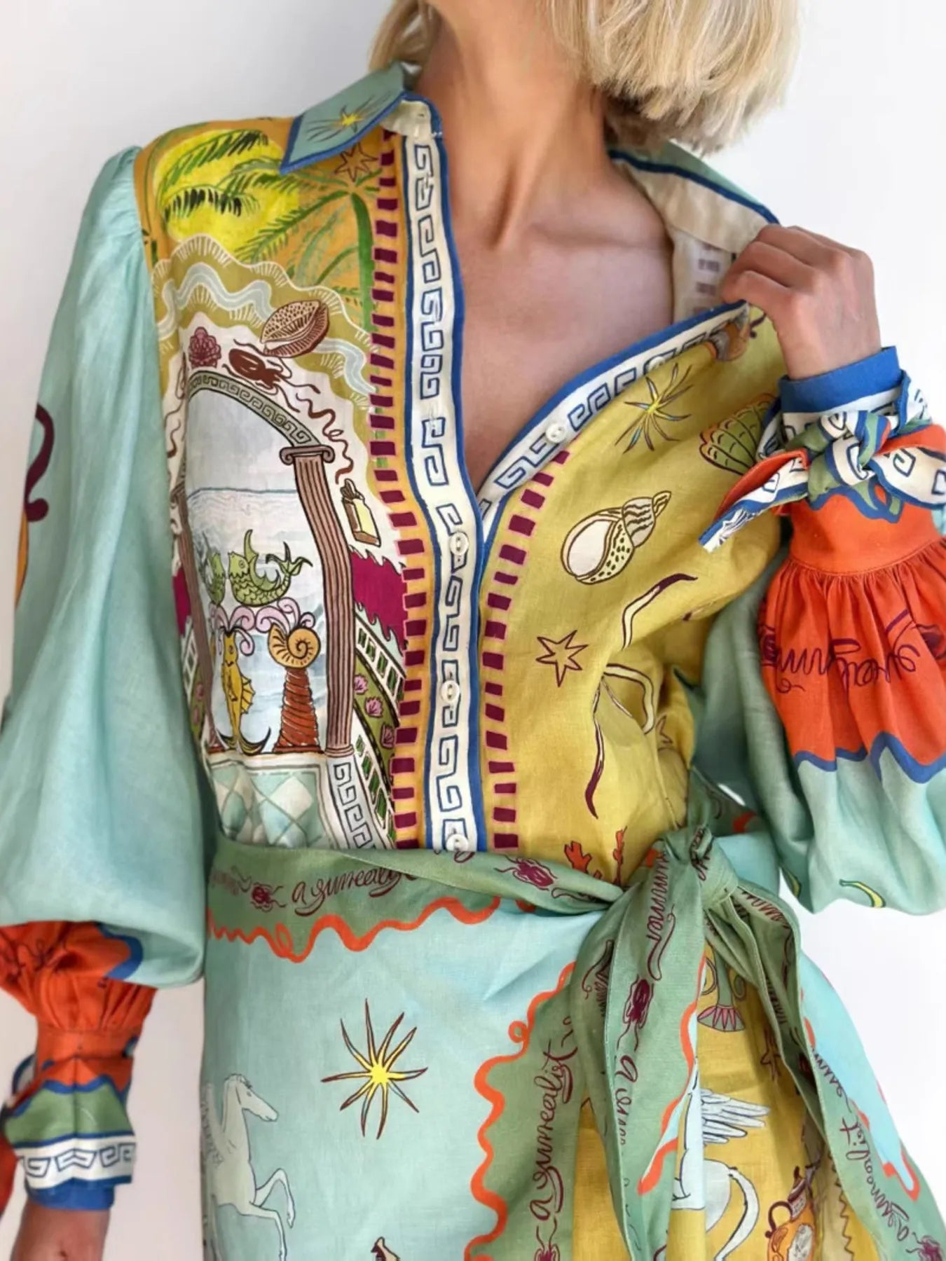 Printed Long Sleeve Shirt Dress - Velora Luxury Fashion