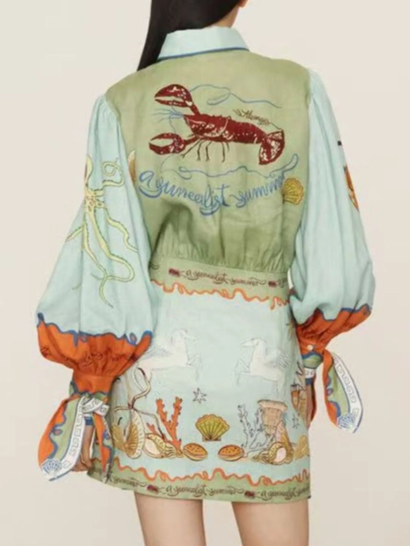 Printed Long Sleeve Shirt Dress - Velora Luxury Fashion