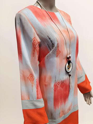 Printed Long Sleeve Tunic - Velora Luxury Fashion