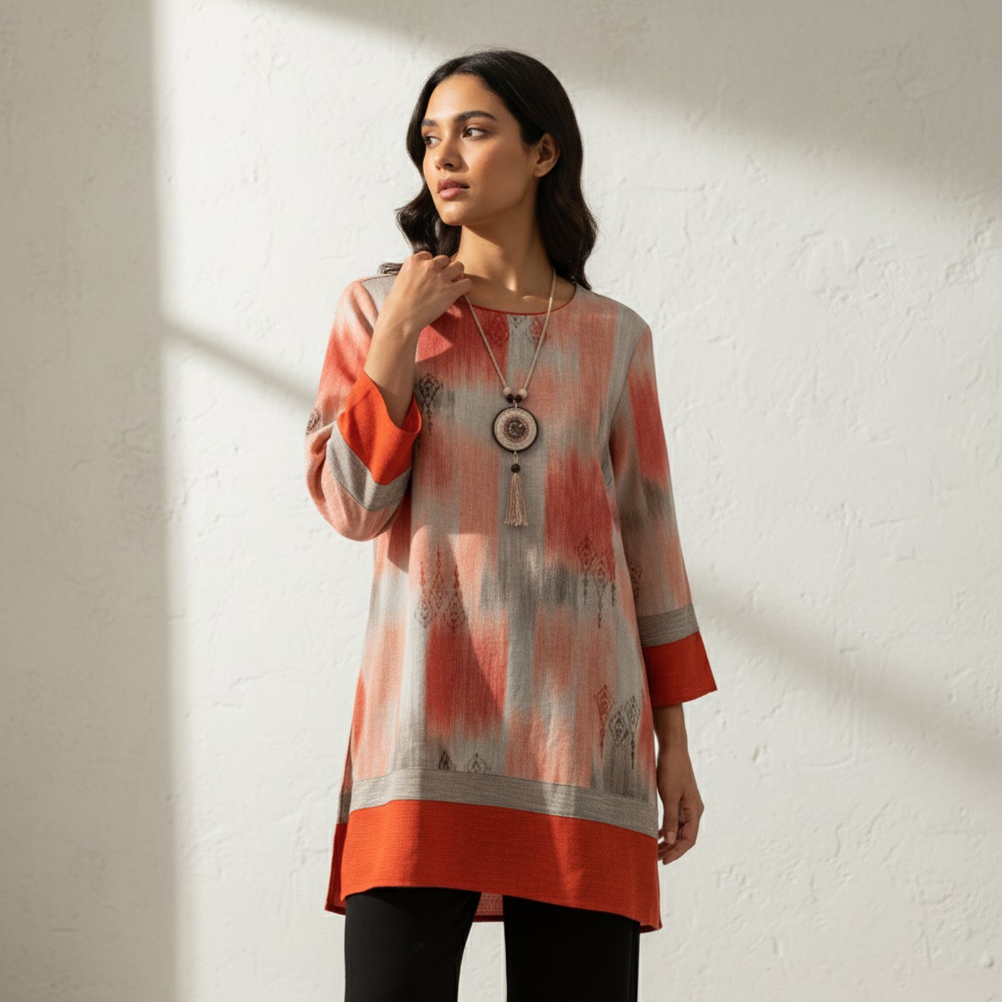 Printed Long Sleeve Tunic - Velora Luxury Fashion