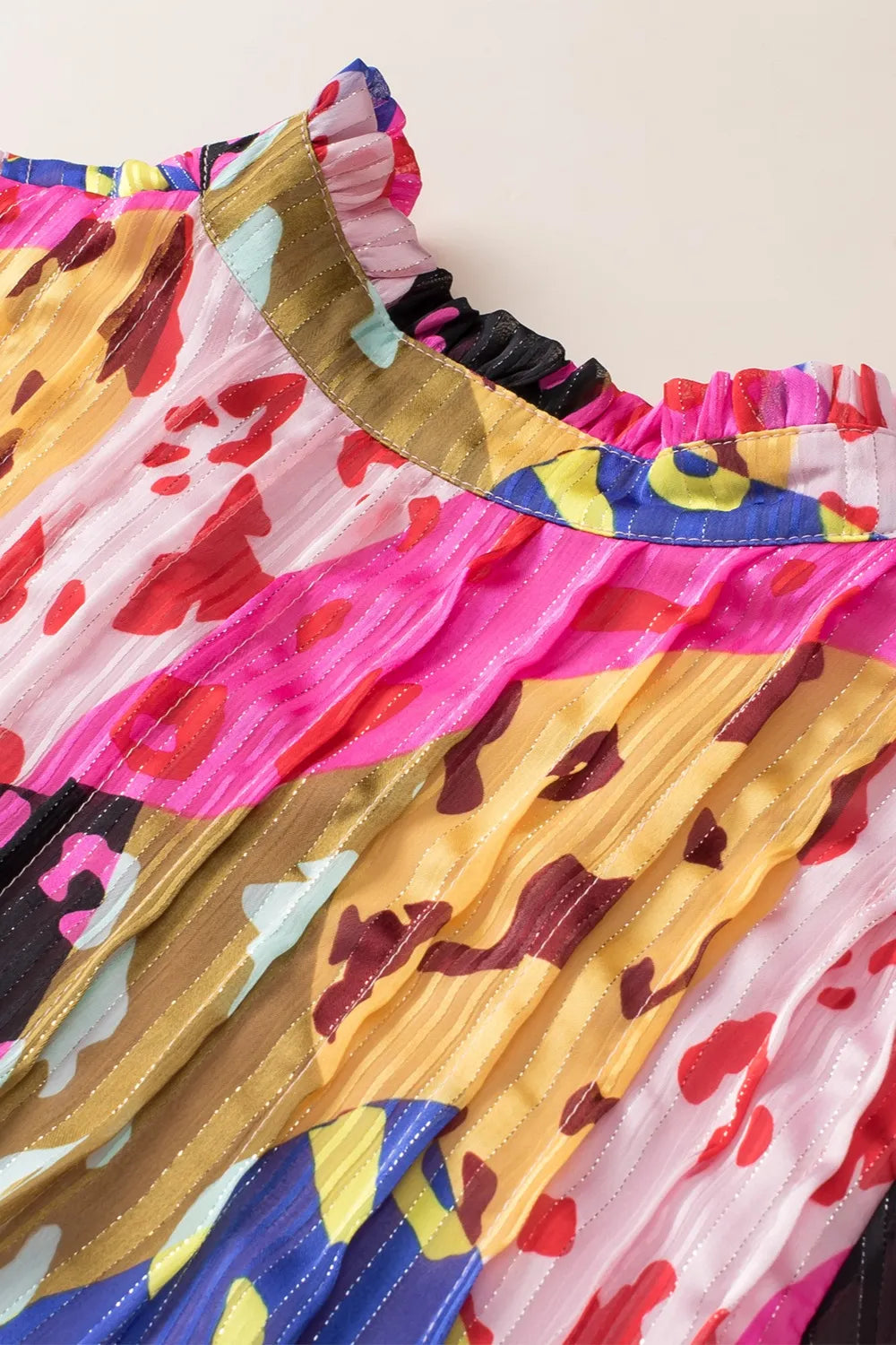 Printed Notched Long Sleeve Blouse - Velora Luxury Fashion