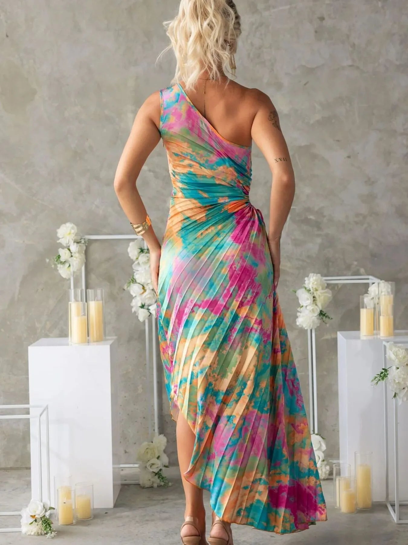 Printed One Shoulder Asymmetrical Maxi Dress - Velora Luxury Fashion