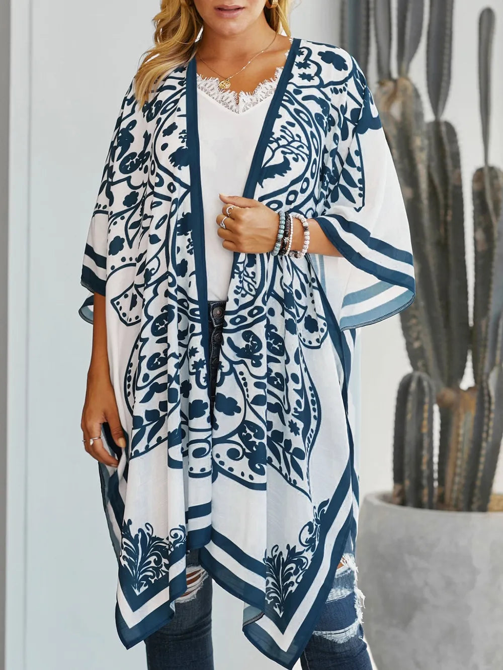 Printed Open Front Cover-Up - Velora Luxury Fashion