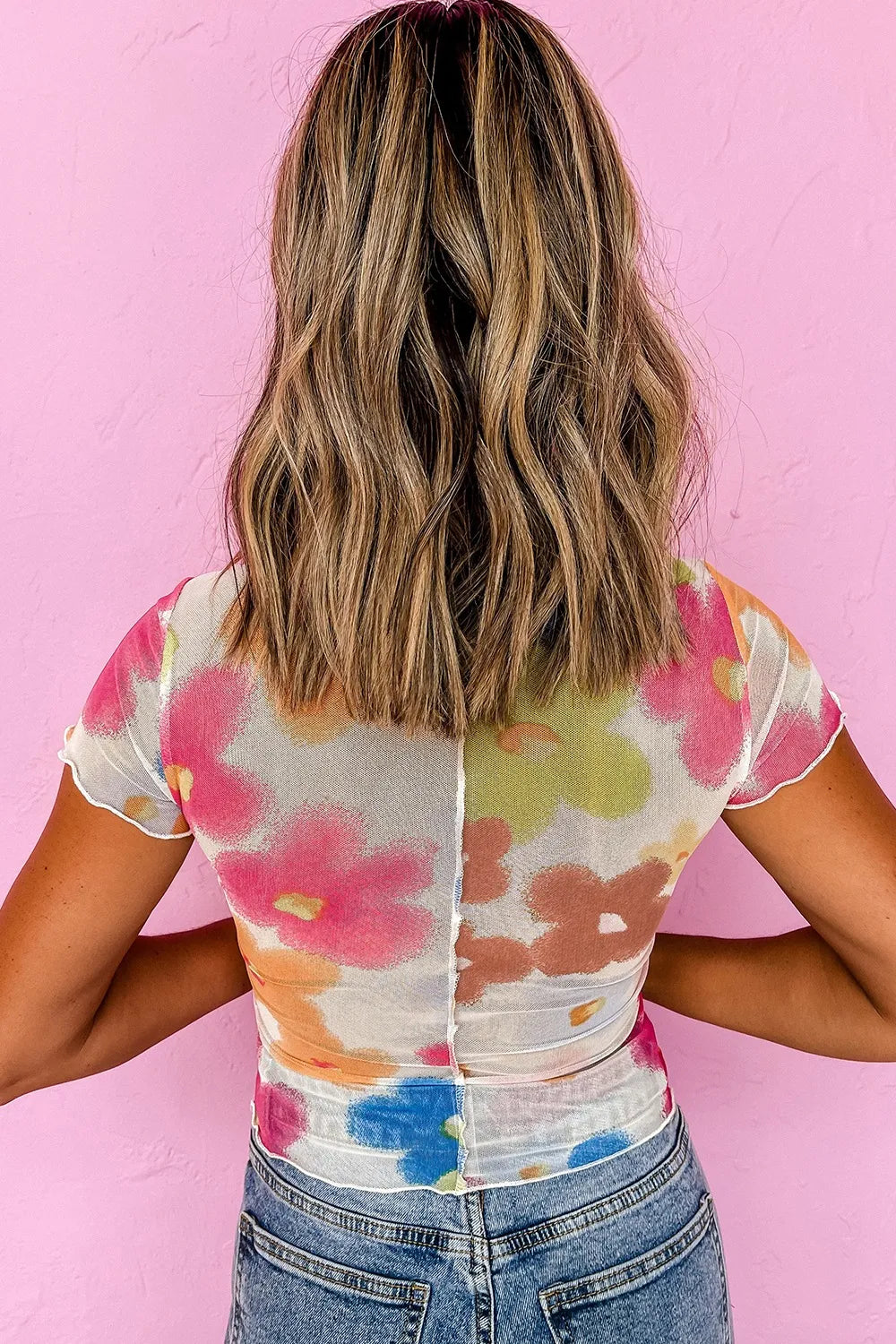 Printed Round Neck Short Sleeve Blouse - Velora Luxury Fashion