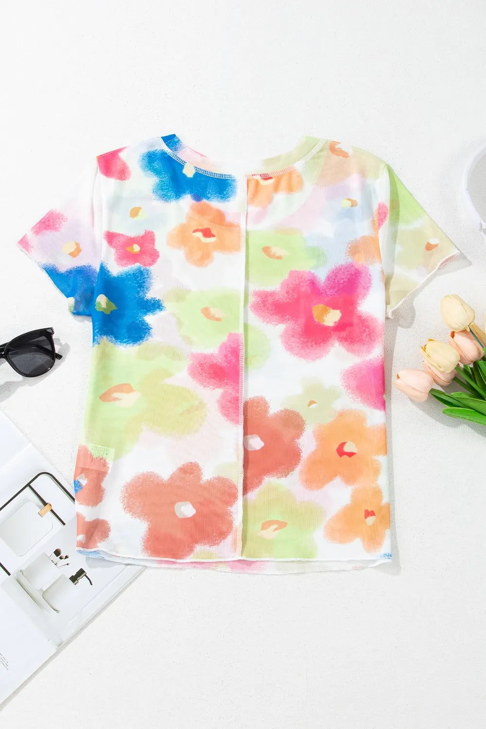 Printed Round Neck Short Sleeve Blouse - Velora Luxury Fashion