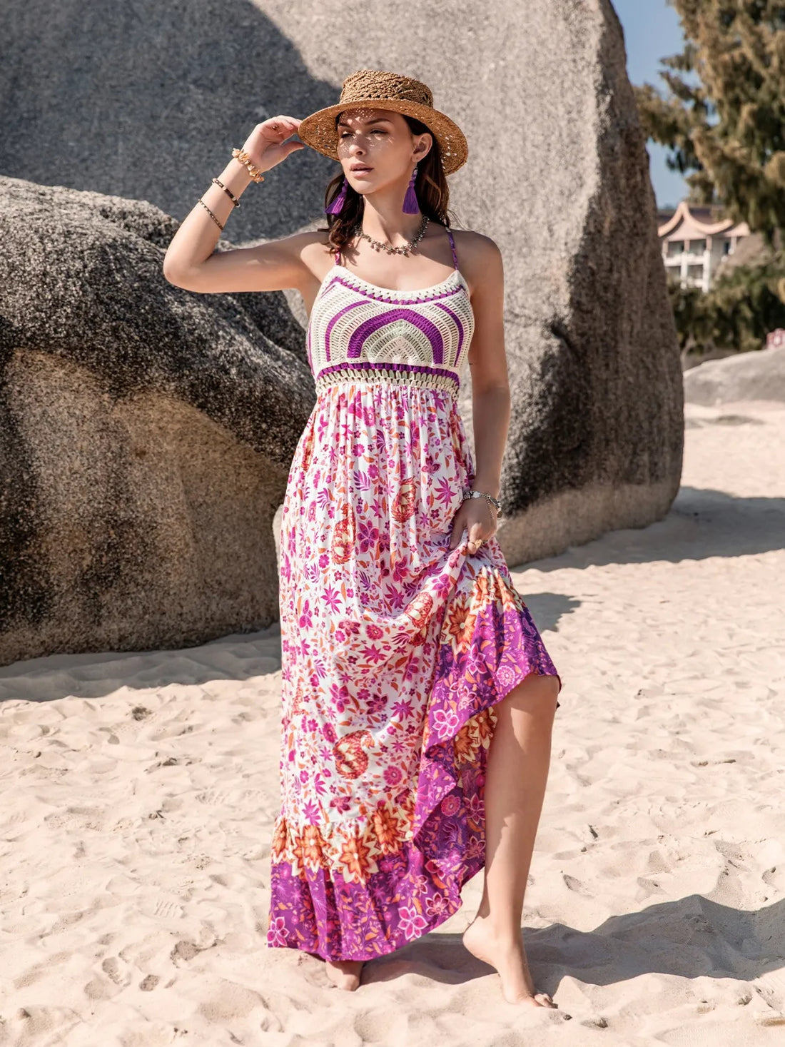 Printed Scoop Neck Cami Dress - Velora Luxury Fashion