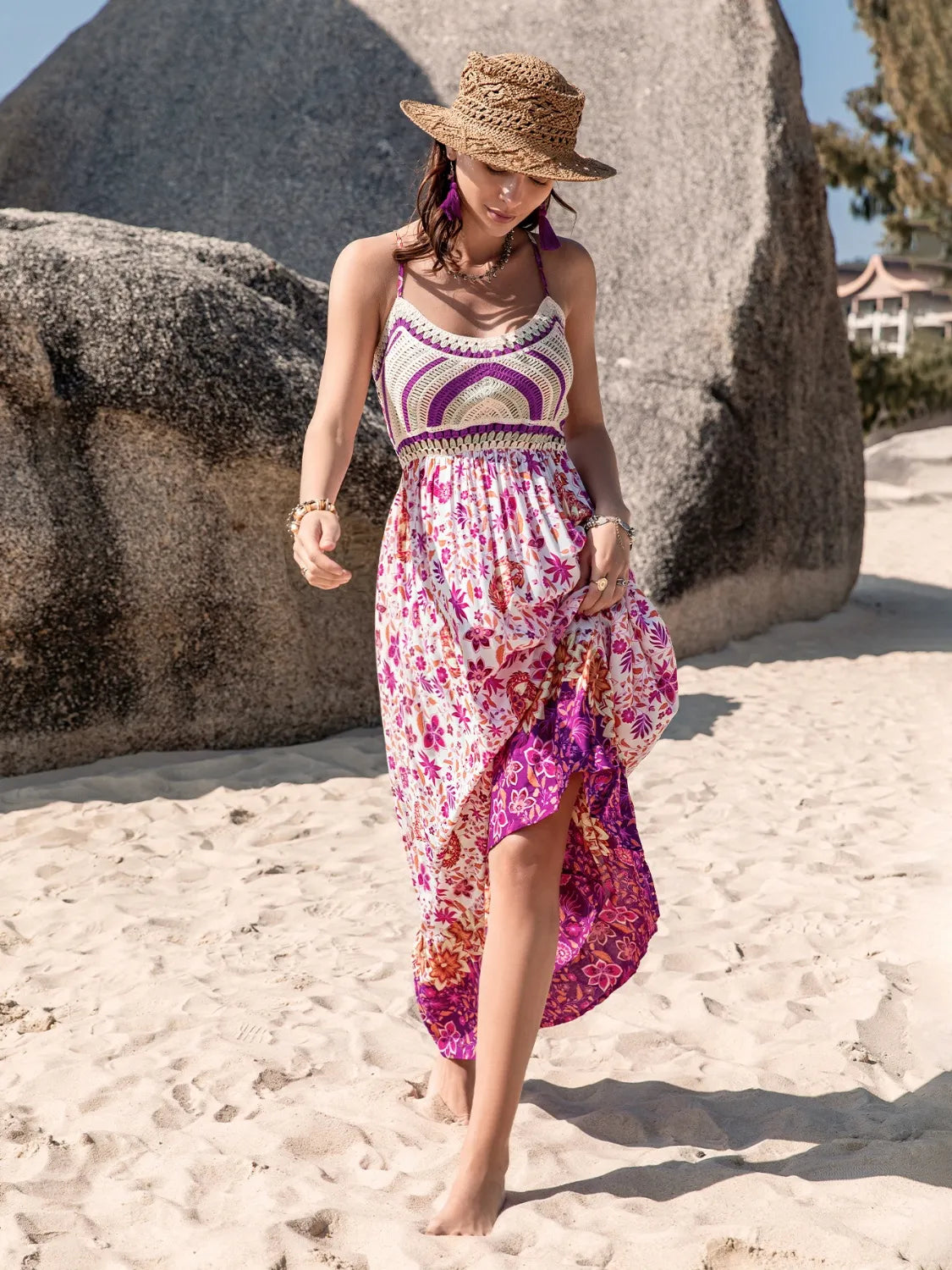 Printed Scoop Neck Cami Dress - Velora Luxury Fashion