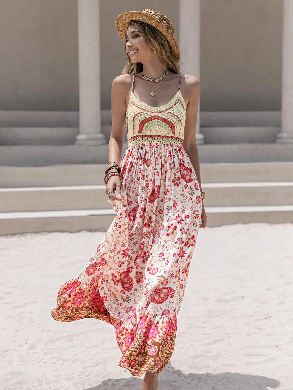 Printed Scoop Neck Cami Dress - Velora Luxury Fashion