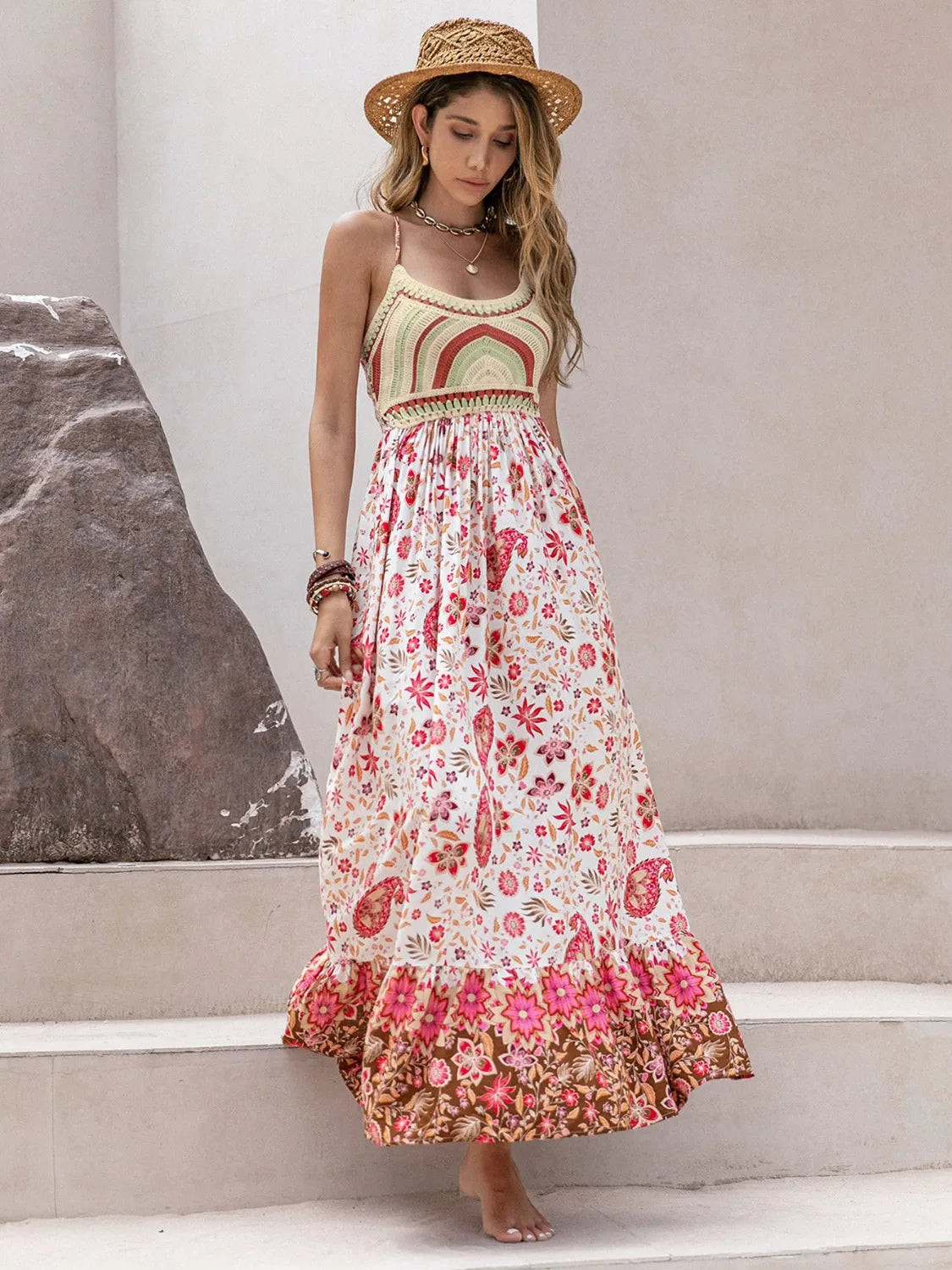 Printed Scoop Neck Cami Dress - Velora Luxury Fashion