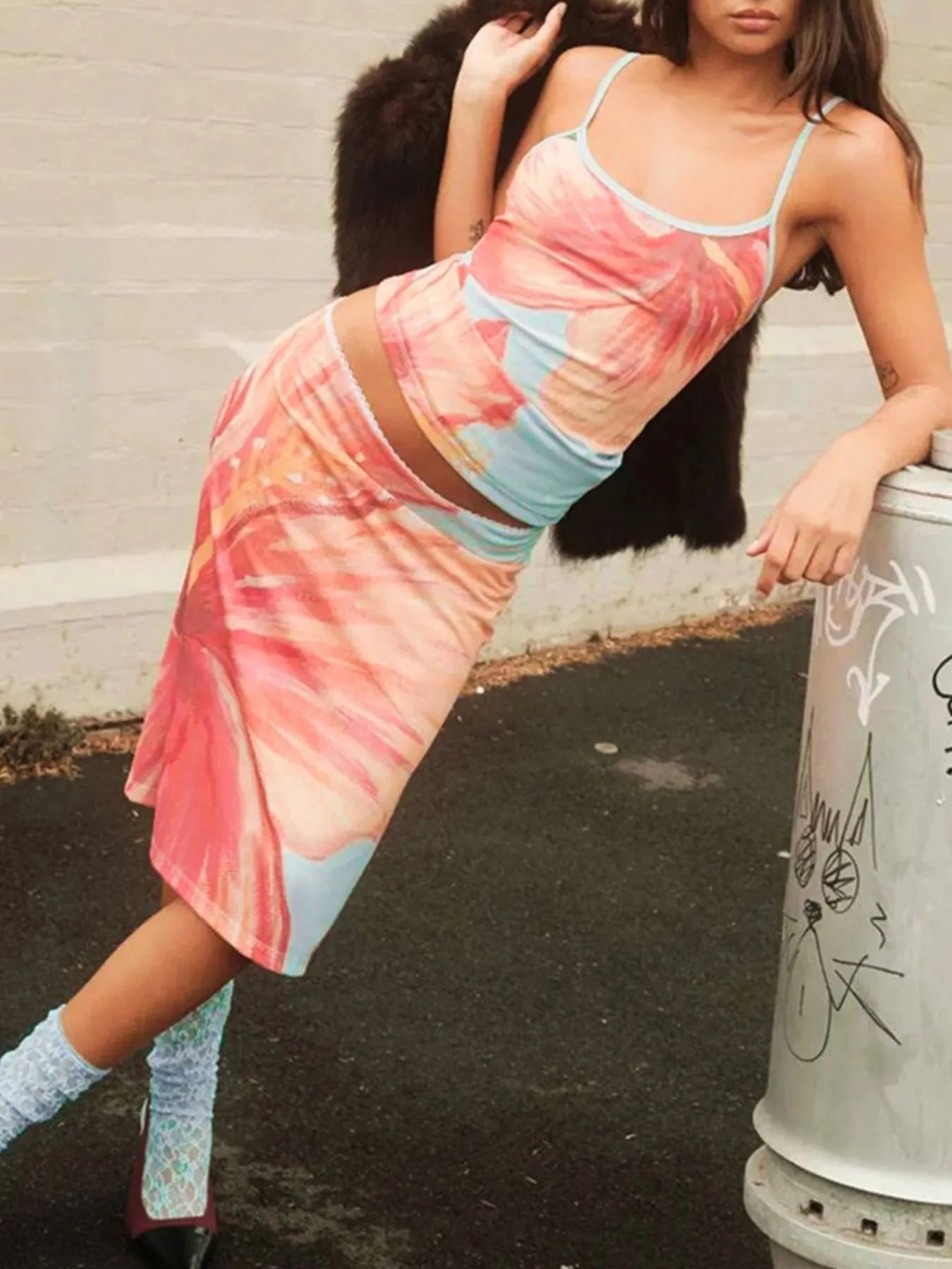 Printed Scoop Neck Cami and Skirt Set - Velora Luxury Fashion