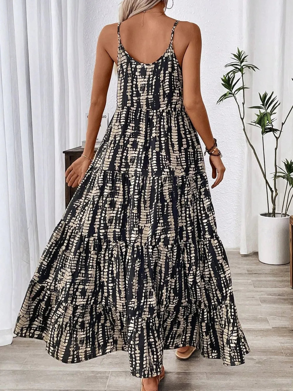 Printed Scoop Neck Maxi Cami Dress - Velora Luxury Fashion