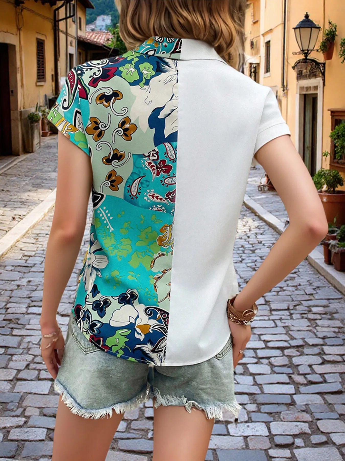 Printed  Short Sleeve Button-Up Shirt - Velora Luxury Fashion