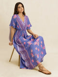 Printed Short Sleeve Midi Dress - Velora Luxury Fashion