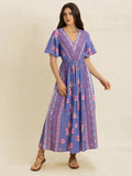 Printed Short Sleeve Midi Dress - Velora Luxury Fashion