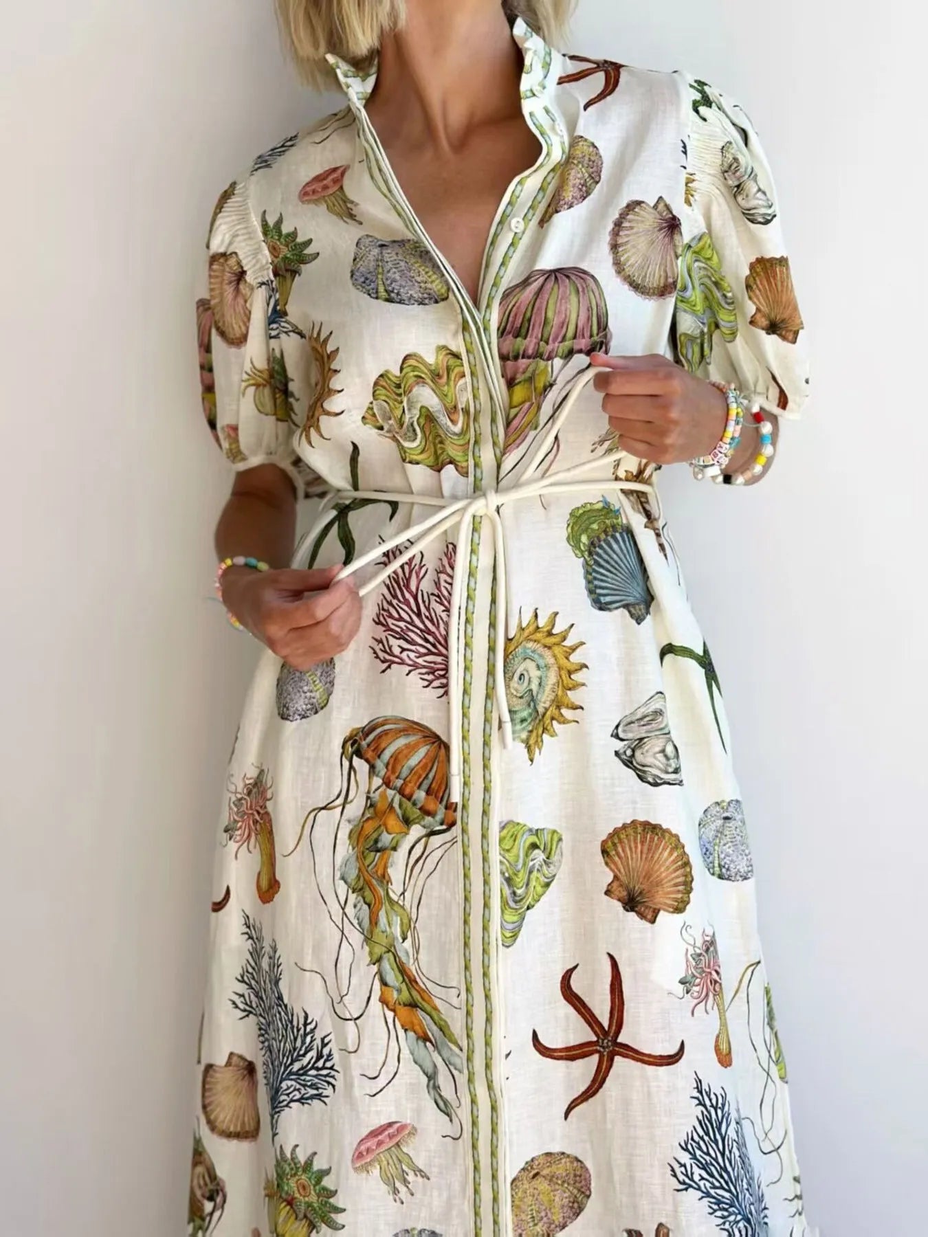 Printed Short Sleeve Shirt Dress - Velora Luxury Fashion