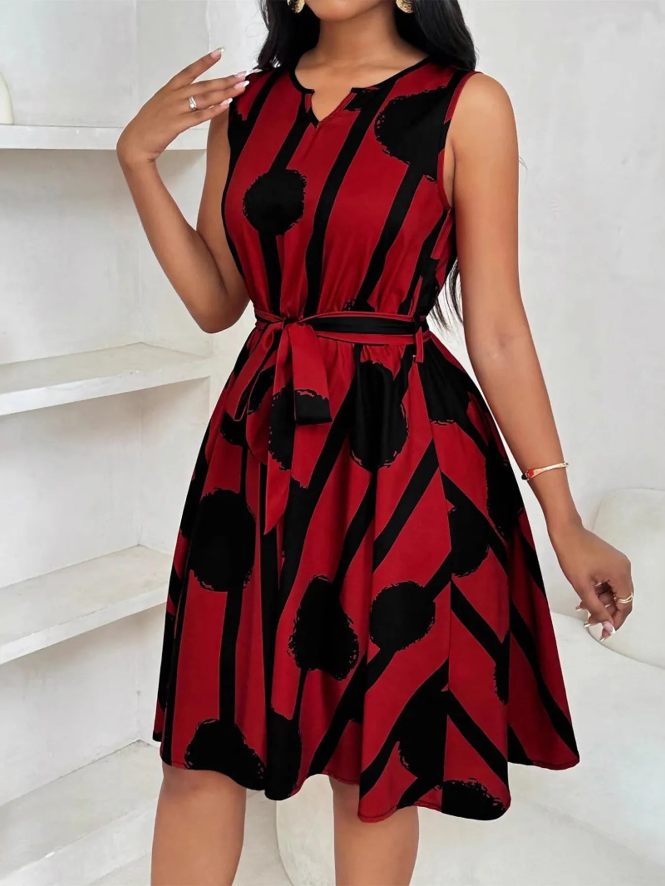 Printed Sleeveless A-Line Dress - Velora Luxury Fashion