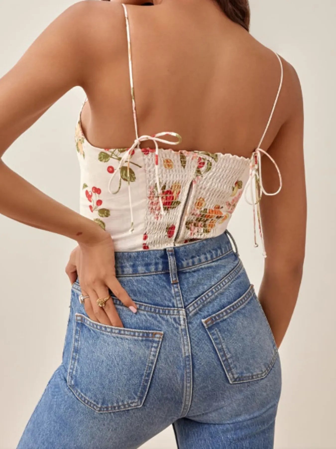 Printed Smocked Cami Top - Velora Luxury Fashion