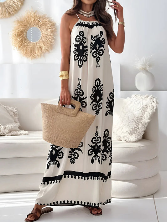 Printed Spaghetti Strap Sleeveless Maxi Dress - Velora