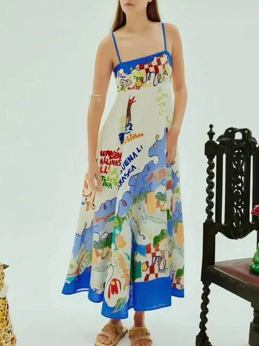 Printed Square Neck Cami Dress - Velora Luxury Fashion