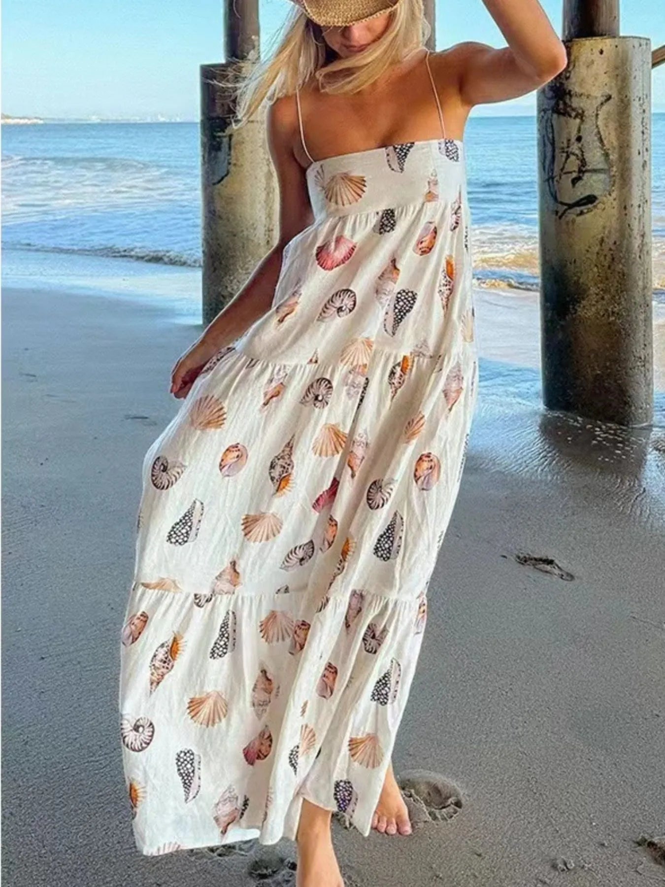 Printed Square Neck Cami Maxi Dress - Velora Luxury Fashion