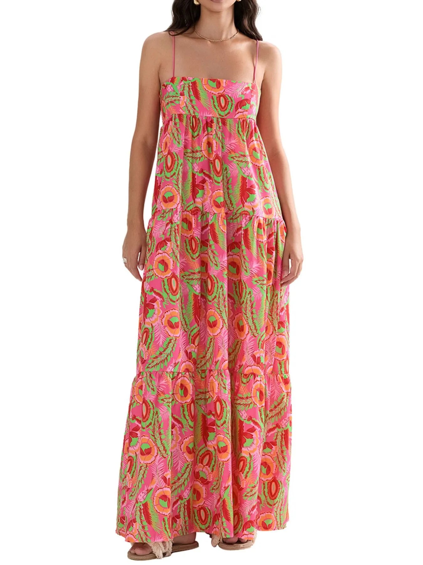 Printed Square Neck Cami Maxi Dress - Velora Luxury Fashion