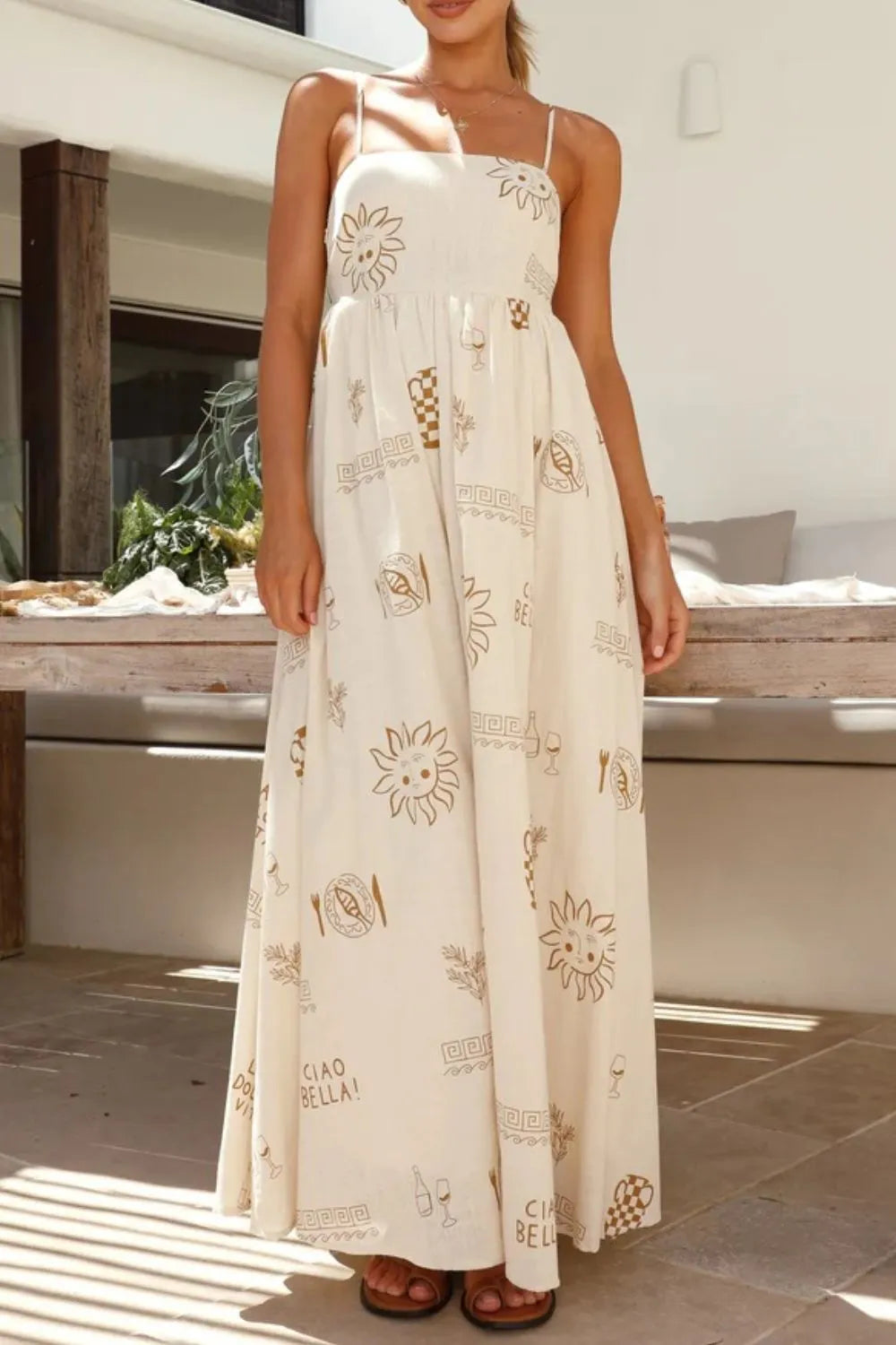 Printed Square Neck Maxi Cami Dress - Velora Luxury Fashion