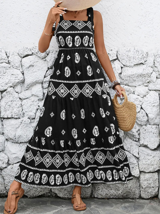 Printed Square Neck Maxi Cami Dress - Velora Luxury Fashion