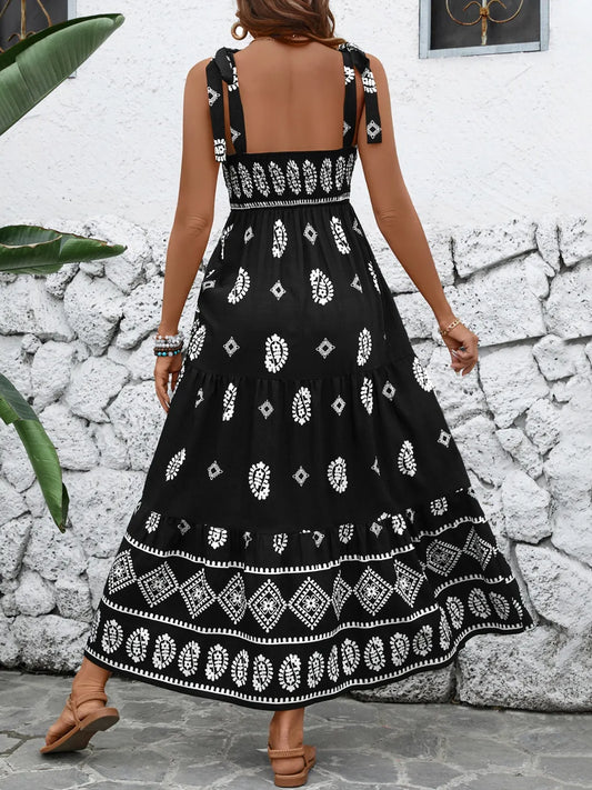 Printed Square Neck Maxi Cami Dress - Velora Luxury Fashion