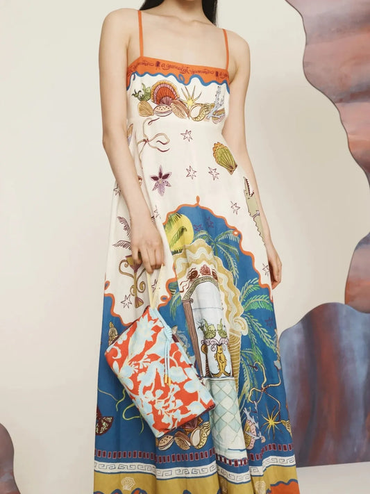 Printed Square Neck Maxi Cami Dress - Velora Luxury Fashion