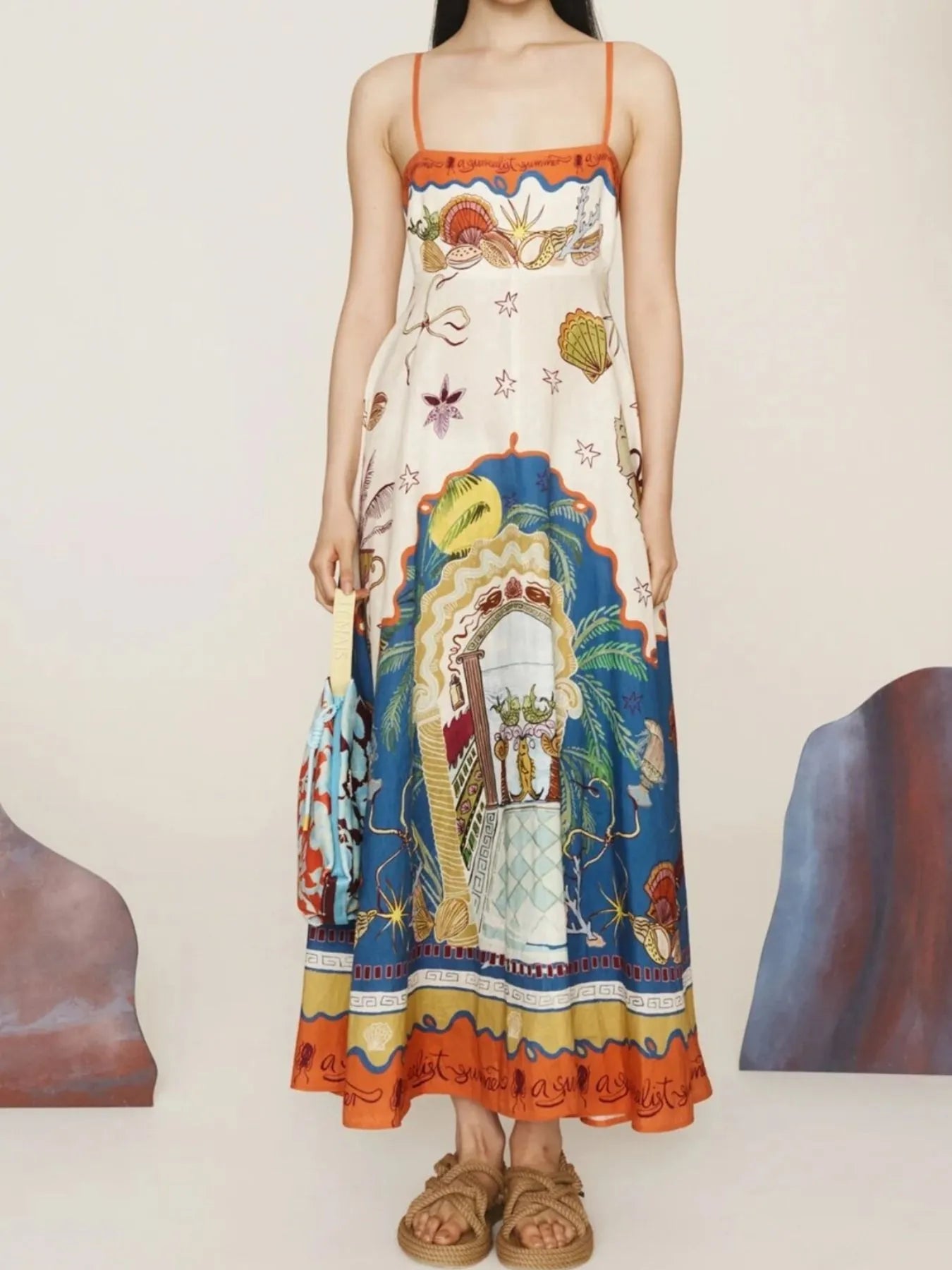 Printed Square Neck Maxi Cami Dress - Velora Luxury Fashion