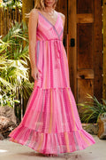 Printed Surplice Maxi Cami Dress - Velora Luxury Fashion