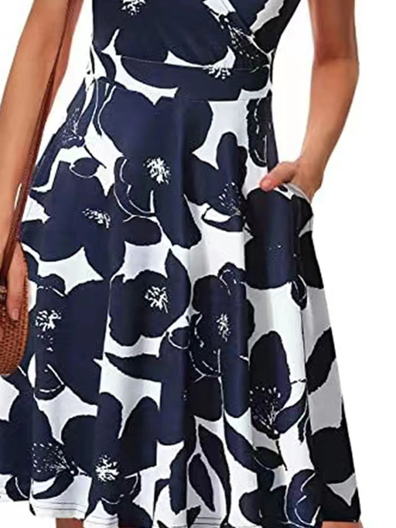 Printed Surplice Sleeveless Dress - Velora Luxury Fashion