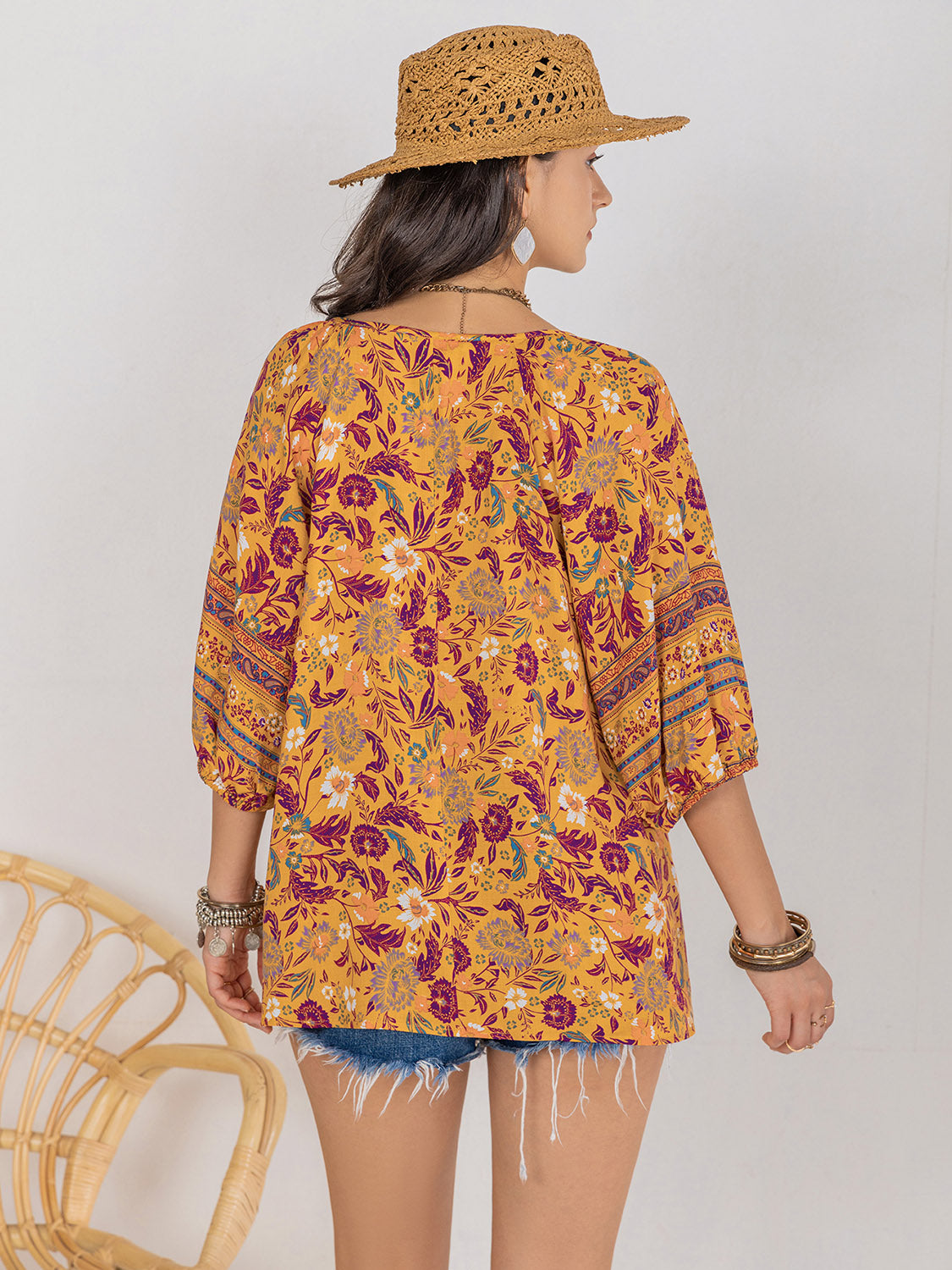 Printed Tie Neck Blouse - Velora Luxury Fashion