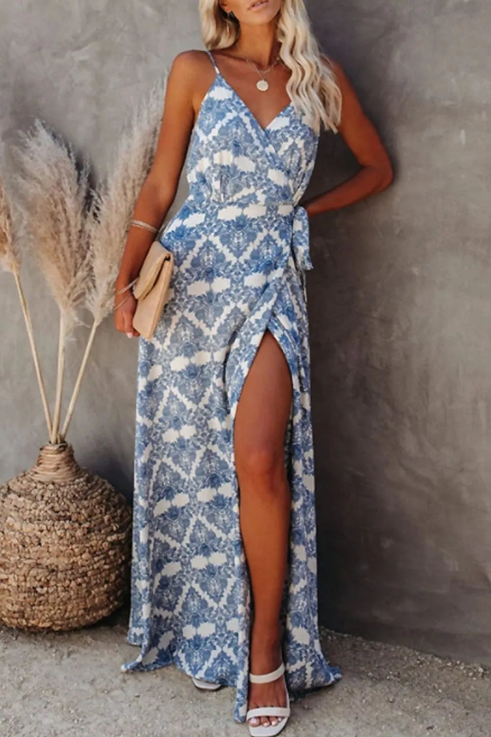 Printed Tied Maxi Cami Dress - Velora Luxury Fashion