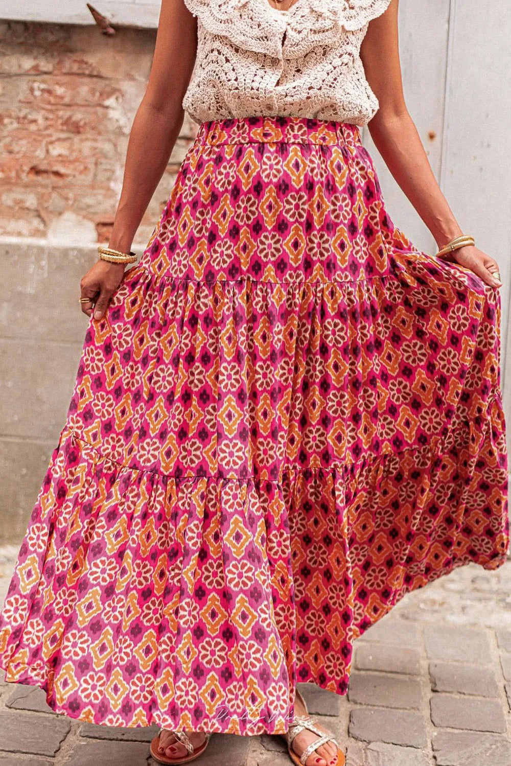 Printed Tiered Maxi Skirt - Velora Luxury Fashion