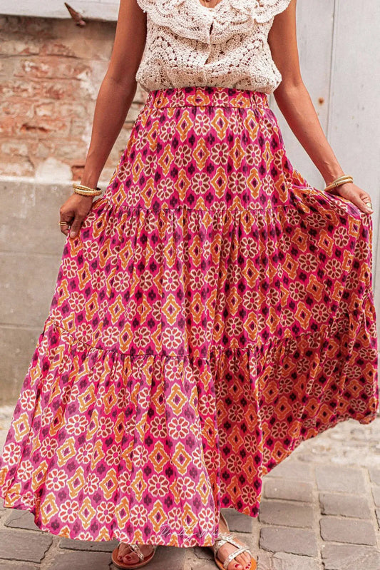 Printed Tiered Maxi Skirt - Velora Luxury Fashion