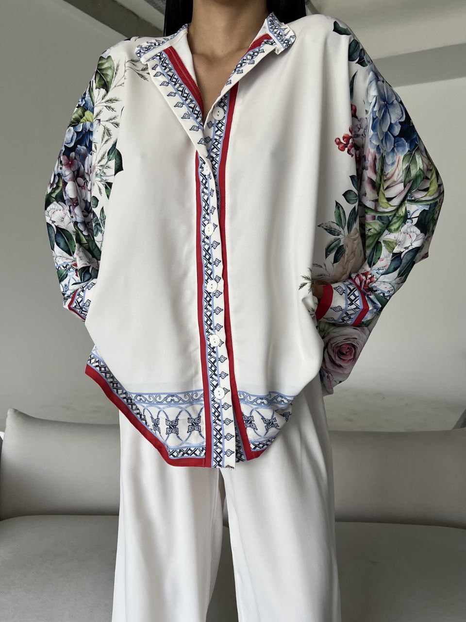 Printed Top with Wide Leg Pants - Velora Luxury Fashion