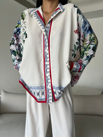 Printed Top with Wide Leg Pants - Velora Luxury Fashion