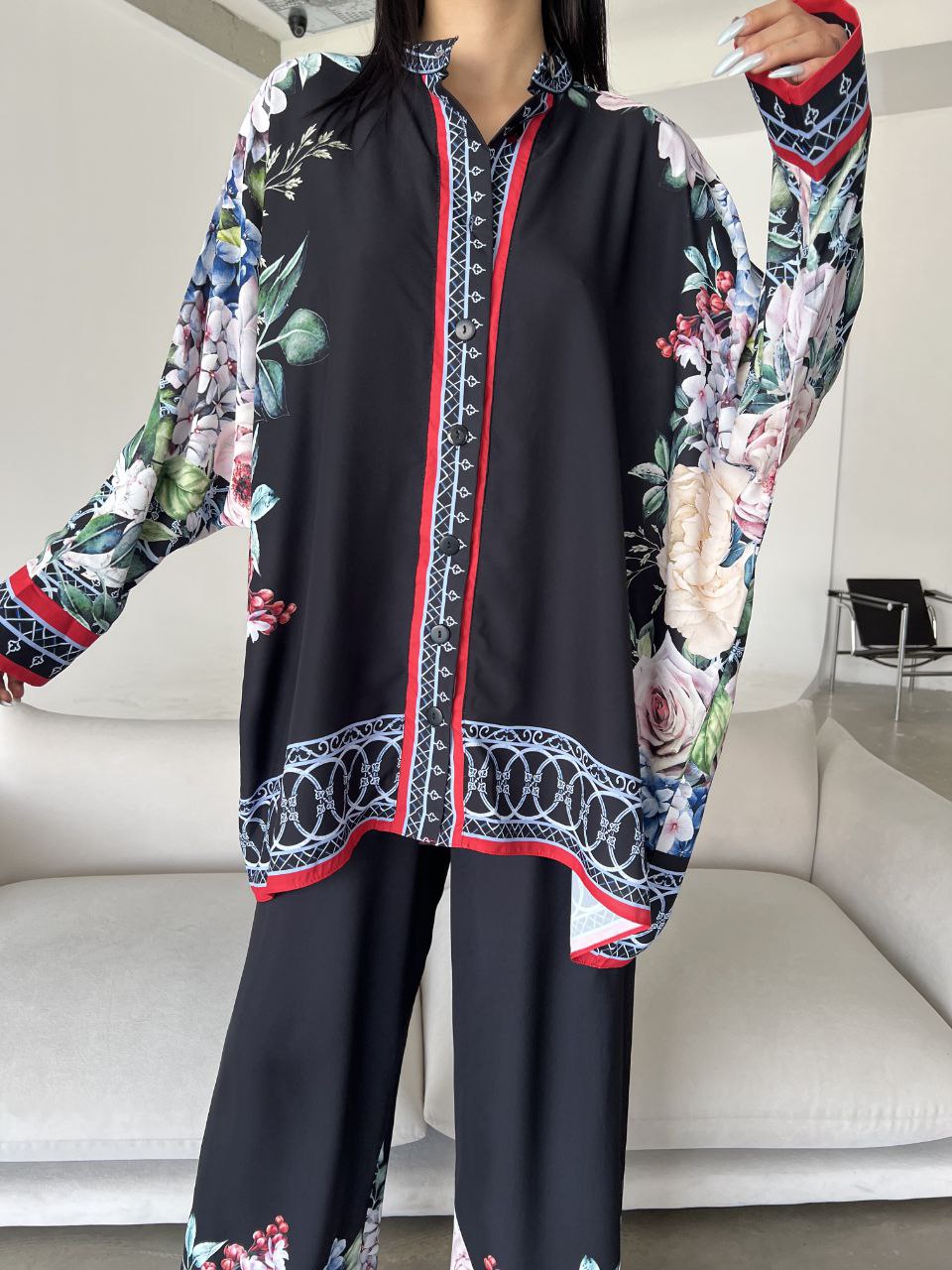 Printed Top with Wide Leg Pants - Velora Luxury Fashion