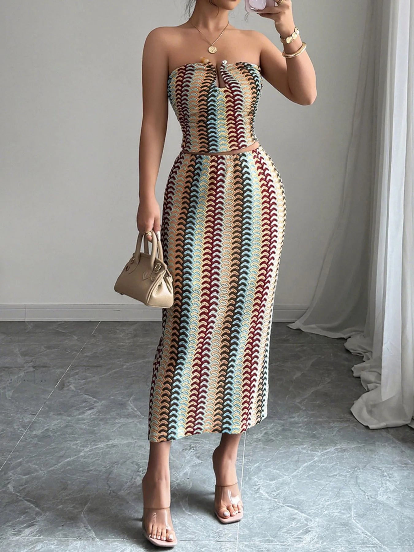 Printed Tube Top and Skirt Set - Velora Luxury Fashion