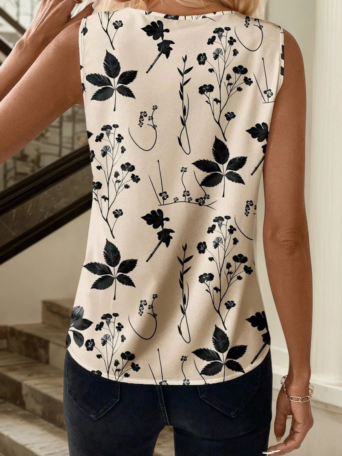 Printed V-Neck Tank - Velora Luxury Fashion