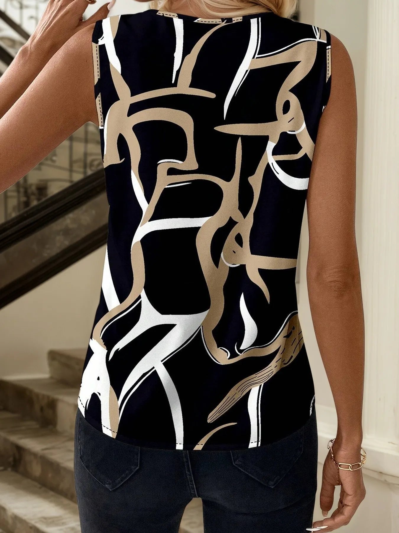 Printed V-Neck Tank - Velora Luxury Fashion