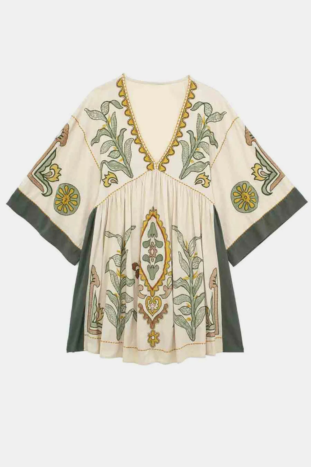 Printed V-Neck Three-Quarter Sleeve Mini Dress - Velora Luxury Fashion