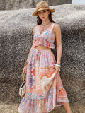 Printed V-Neck Top and Midi Skirt Set - Velora Luxury Fashion
