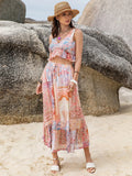 Printed V-Neck Top and Midi Skirt Set - Velora Luxury Fashion