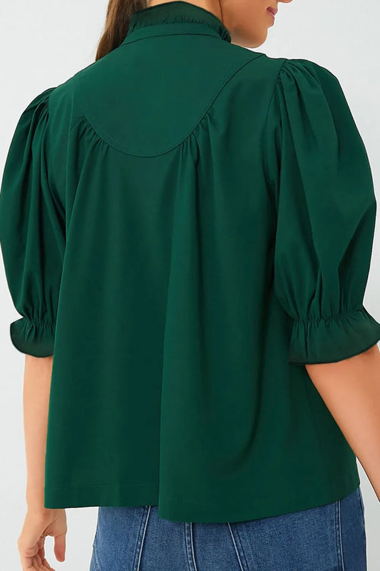 Puff Sleeve Frilled Trim Elegant Blouse - Velora Luxury Fashion