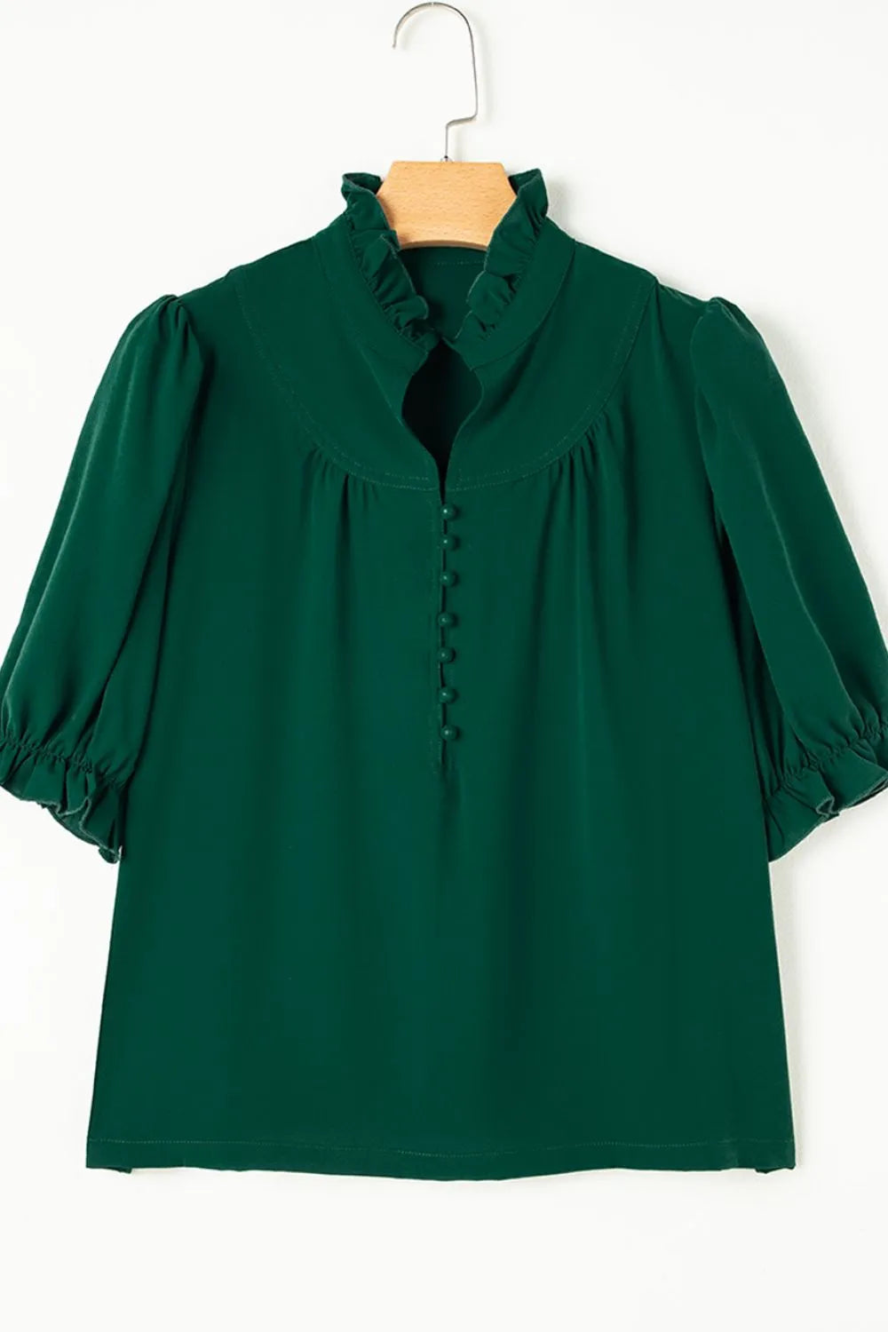 Puff Sleeve Frilled Trim Elegant Blouse - Velora Luxury Fashion