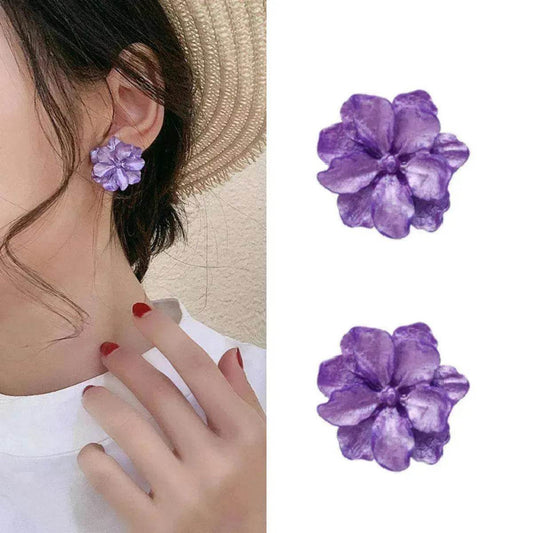 Purple Flower Internet Influencer Fairy Resin Stud Earrings For Women - Velora