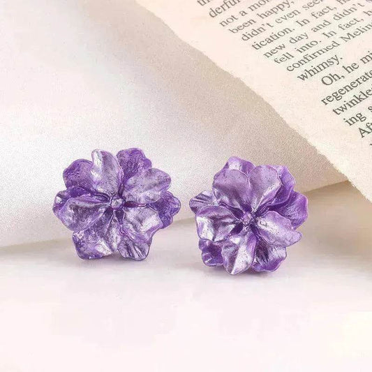Purple Flower Internet Influencer Fairy Resin Stud Earrings For Women - Velora