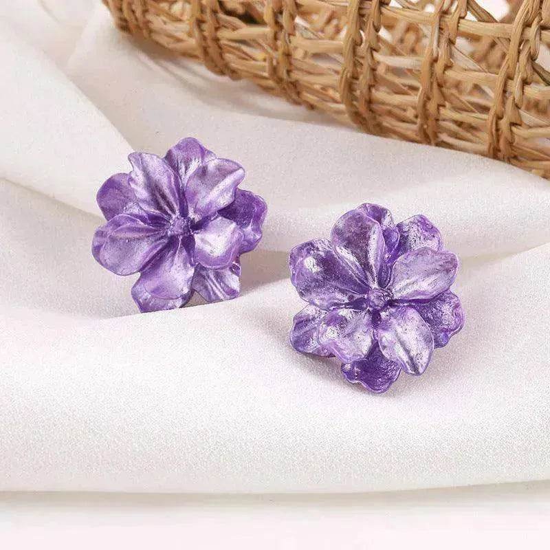 Purple Flower Internet Influencer Fairy Resin Stud Earrings For Women - Velora